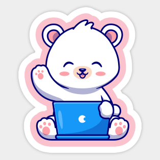 Cute Polar Bear Working On Laptop Cartoon Sticker